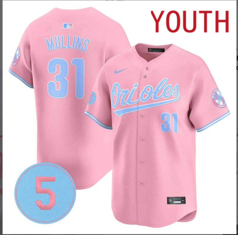 Youth Baltimore Orioles  #31 Mullins pink 2024 Nike MLB jersey->youth nfl jersey->Youth Jersey